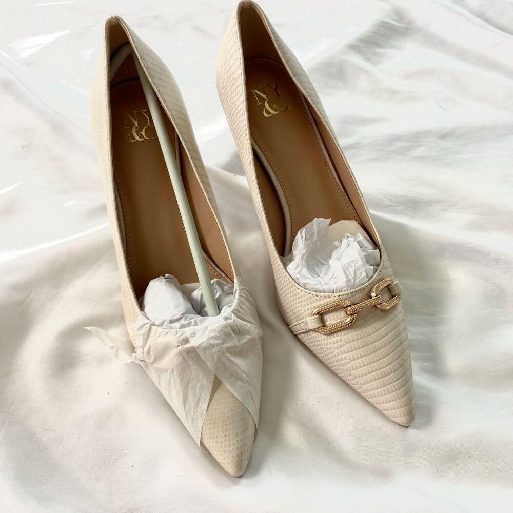 NEW NY & Company Katerina Lizard Embossed Pump Heels In Bone Lizard US 8.5